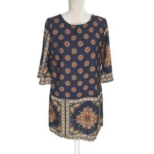 GI BIU Floral Shift Mini Dress Women Size S/Chico 3/4 Sleeve Crew Neck 283P